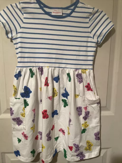 Hanna Andersson Girls Butterfly Striped 100% Cotton Pocket Dress Size 8