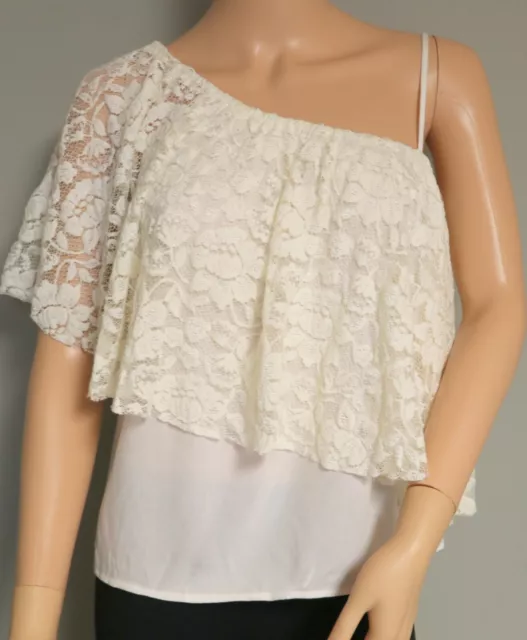 Ella Moss Trello Women's Lace Lacy One Shoulder Top Blouse Ivory Off White New