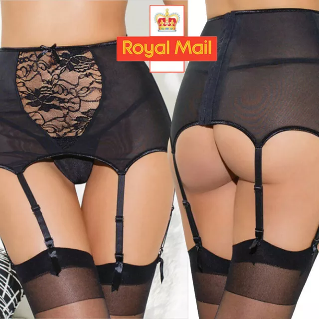 Women Sexy Lingerie High Waist Lace Suspender Belt Garter Stocking Set R