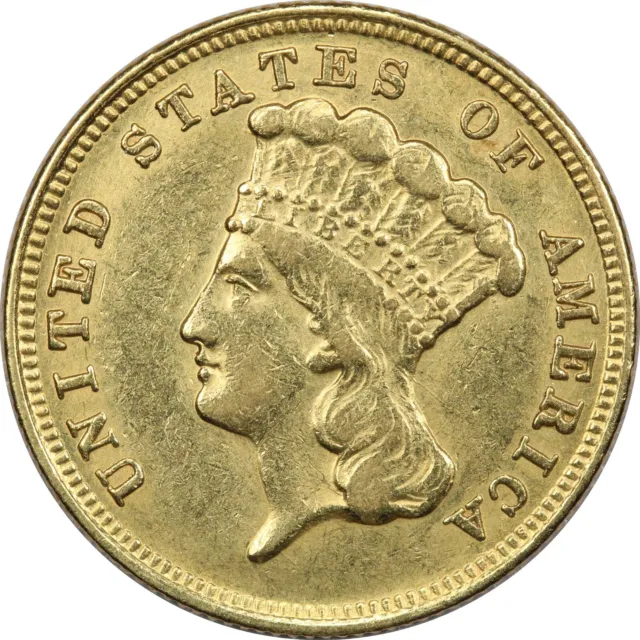 1854 Three Dollar Gold $3, About Uncirculated AU, Cleaned