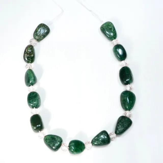 155 Ct Natural green Aventurine tumble & crystal ball Gemstone beads 9 inch Line