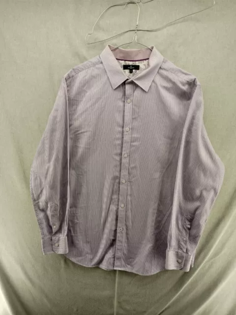 Jeff Banks Shirt Mens Large L Purple Striped Button Up 100% Cotton Long Sleeve