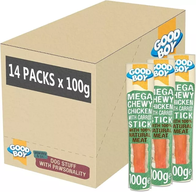 Good Boy Pawsley Poulet & Jus de Carotte Mega Bâton Chien Friandise 100g Étui 14