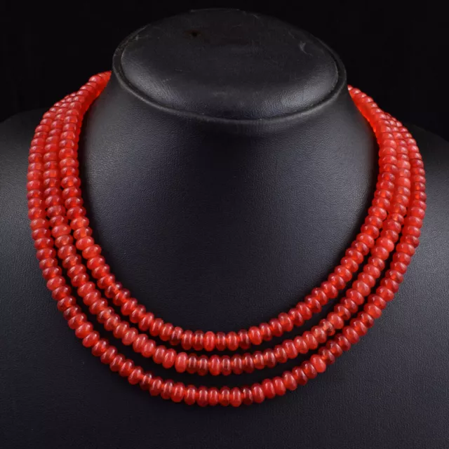 Round Shape 470 Cts Natural 3 Strand Strawberry Agate Beaded Necklace SK 02E440