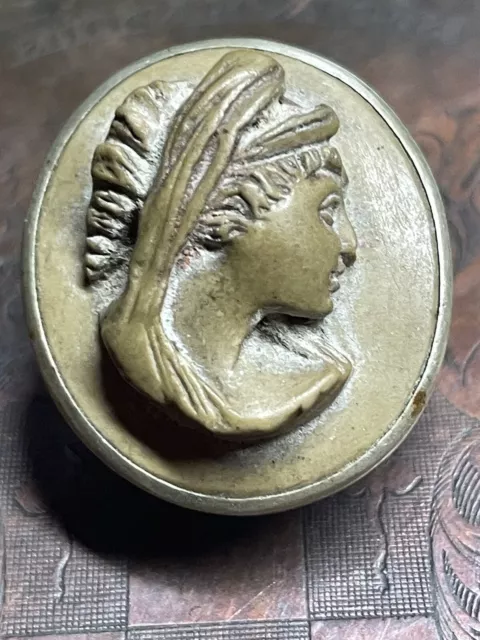 Antique Victorian Carved Lava Cameo Button 1860S