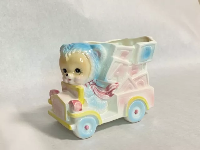 VTG 50’s RELCO Japan BLUE BEAR DRIVING BABY BLOCK TRUCK CERAMIC NURSERY PLANTER