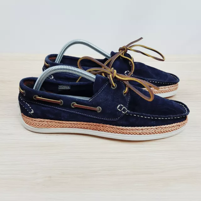 BRANDO Mens Size EUR 39 Blue Suede Leather Loafer Boat Shoes