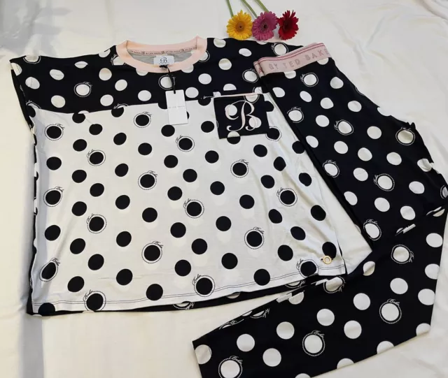 Set 2 leggings top da donna Ted Baker pigiami da notte nuovi con etichette taglia UK 8