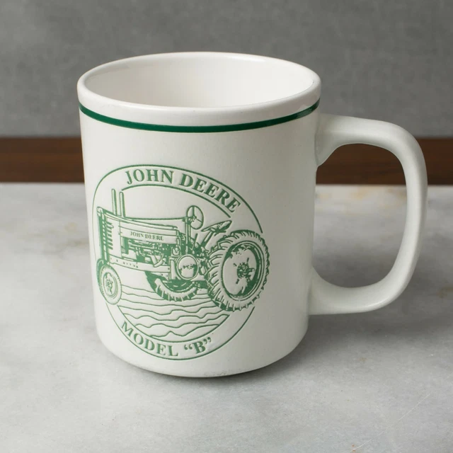 JOHN DEERE Model "B' White Coffee Cup Mug 165 Anniversary Authenticity Sticker