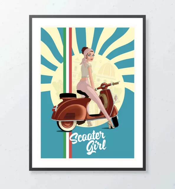 Poster 50x70 cm - Scooter Girl / Vespa - LOCANDINA VESPA LAMBRETTA IDEA REGALO