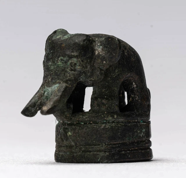 Ancien Birman Style Debout Bronze Opium Poids Éléphant Statue - 4cm/2 " Grand