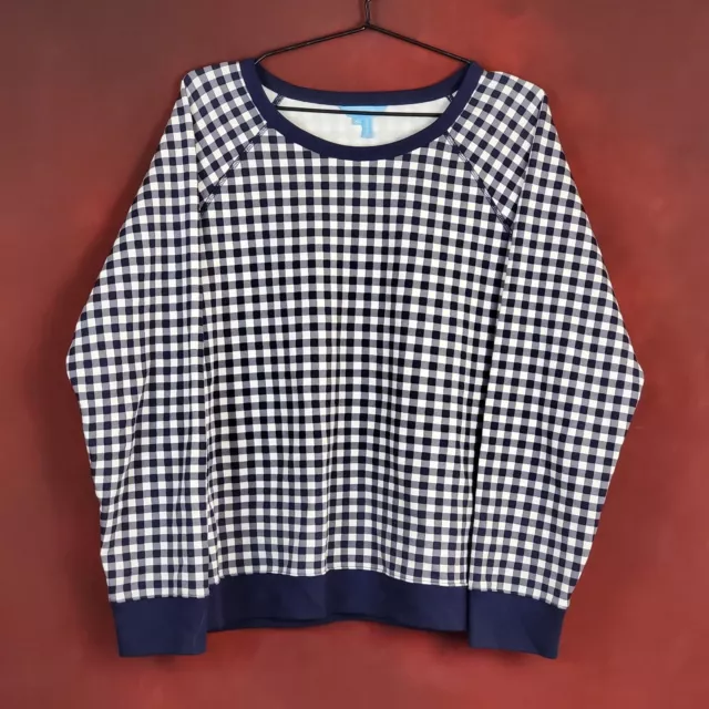 Draper James Women's Long Sleeve Raglan Sweatshirt XL Navy Blue & White Check