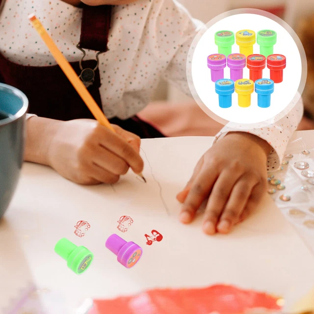 10pcs Plastic Scrapbooking Stamps Party Favors Cartoon Pattern Stamps DIY Car