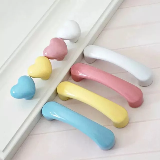 3"Pink Ceramic Heart Drawer Knobs Porcelian Cupboard Pulls Gift White Blue knob