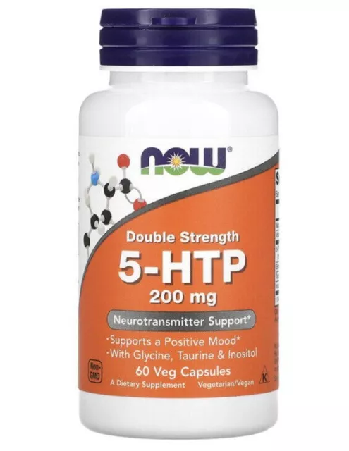 NOW Foods 5-HTP Double Strength 200mg with Glycine Taurine & Inositol 60 vcaps