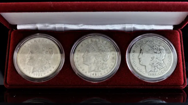 1921-PDS 3 Coin Morgan Dollar Set with Case