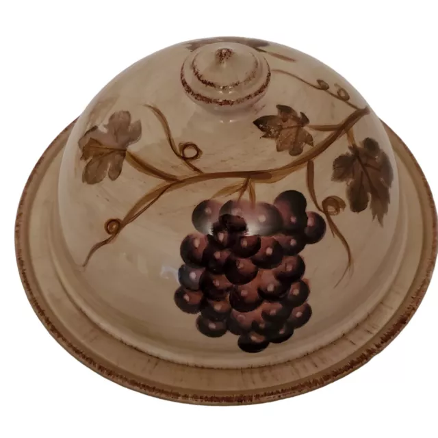 Z Gallerie Vineyard Collection Covered Cheese Plate Purple Grapes Hand Painted