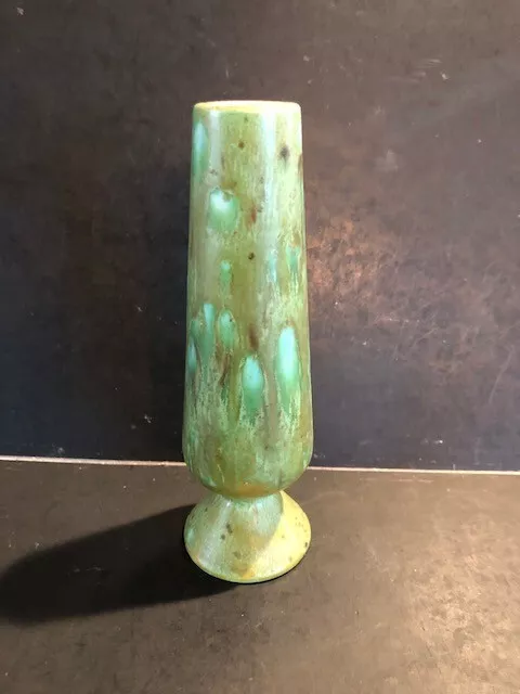 Vintage Mid Century Modern Green Blue Pottery Drip Glaze Bud Vase