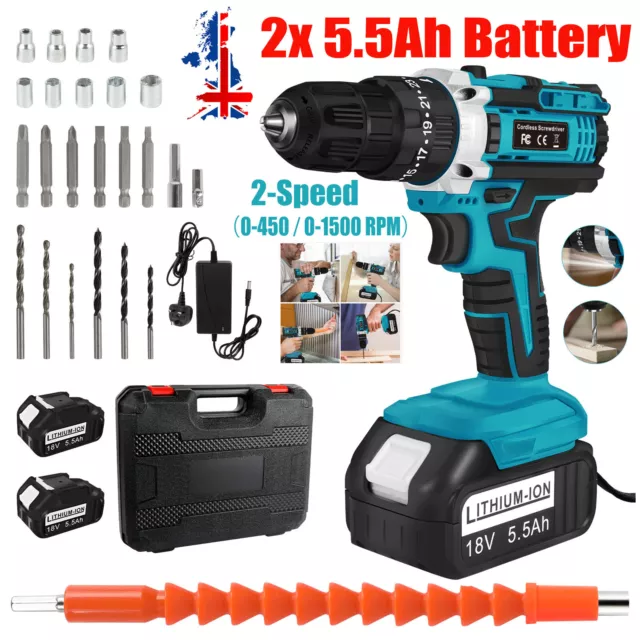 21V Cordless Electric Screwdriver Sets Impact Driver Bits w/2 Battery for Makita