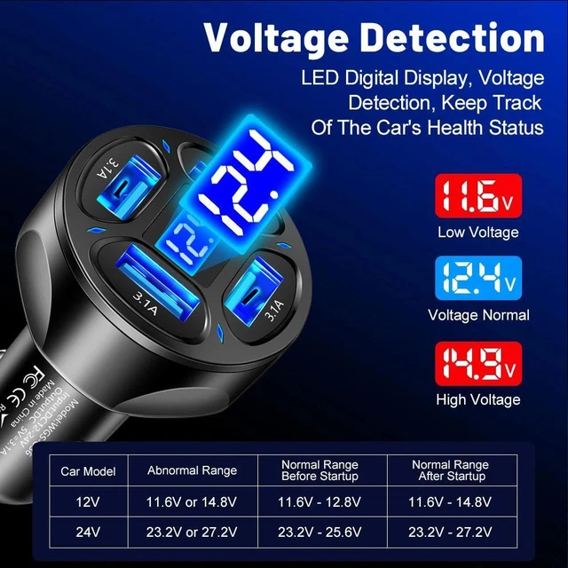 3.1a Four In One Digital Display Car Charging 4-port Vehicle Charger K2G1