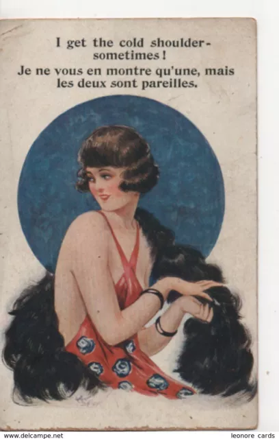 CPA.Illustrateur signé.à identifier.Je en vous en montre qu'une .femme 3/4