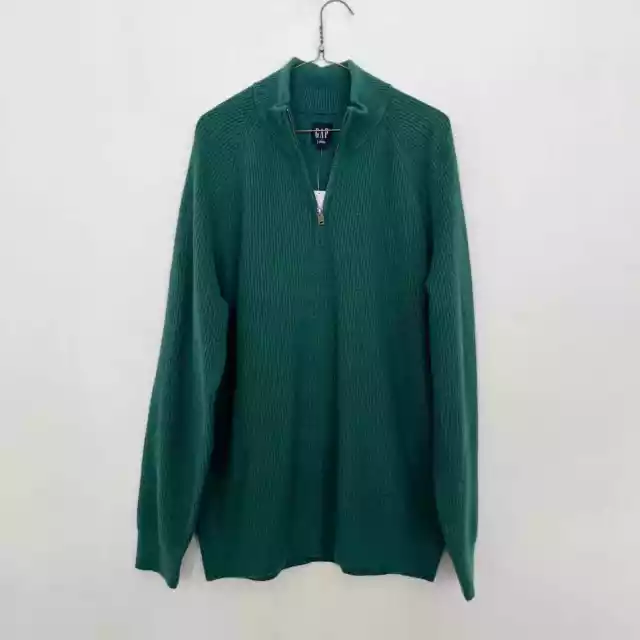NEW Gap Sweater Womens Size Large Green Ribbed Knit Soft Half Zip Pullover