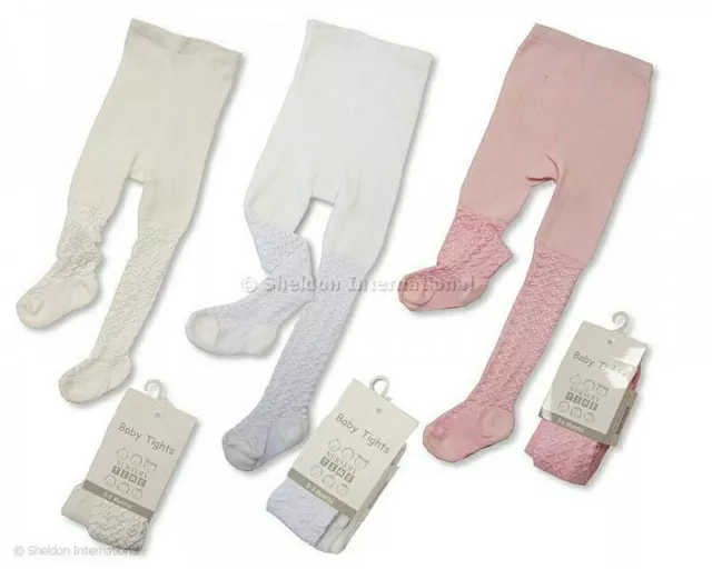 Baby Girls Lace Tights Hearts & Diamonds Pink White Cream Nursery Time 0-24 Mths