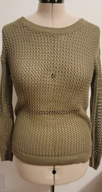 Michael Kors Women's Open Knit Sweater Top Olive Green Long Sleeves Size S