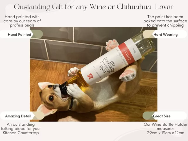 30cm Chihuahua Wine Bottle Holder Figure - Countertop Dog Figurine Statue Gift 2