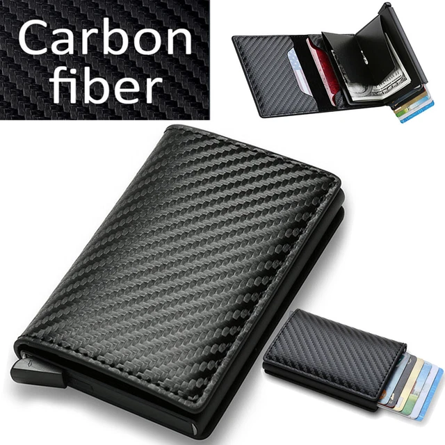 Mens Carbon Fiber RFID Blocking Clip Wallet Money Slim Credit Card Holder Metal