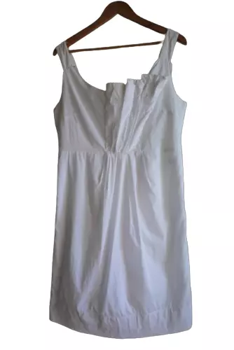 VERONIKA MAINE Sz 14 White Cotton Sleeveless Pleated Dress