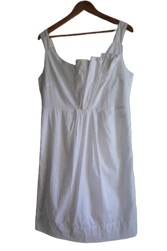 VERONIKA MAINE Sz 14 White Cotton Sleeveless Pleated Dress