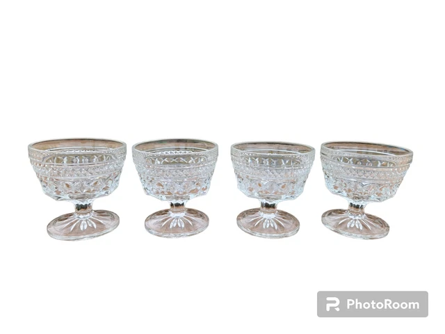 4 Vintage Clear Glass WEXFORD Anchor Hocking FOOTED Sherbet Custard CUPS