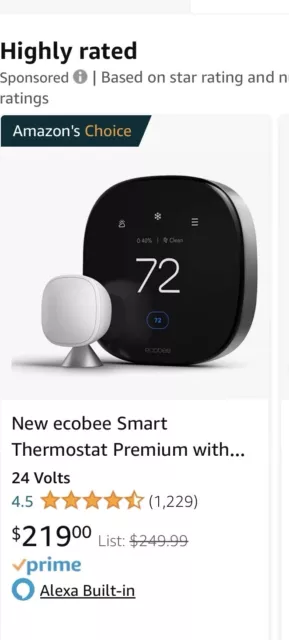New!! Ecobee EB-STATE5-01 Voice Activated Smart Thermostat with Smart Sensor