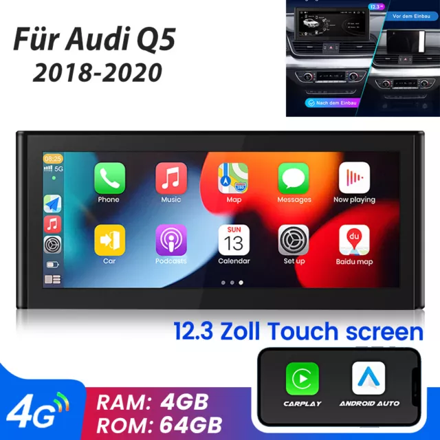 Radio de coche 12,3" para Audi Q5 Q5L 2018-2020 coche Android 12,0 coche GPS navegación DAB+