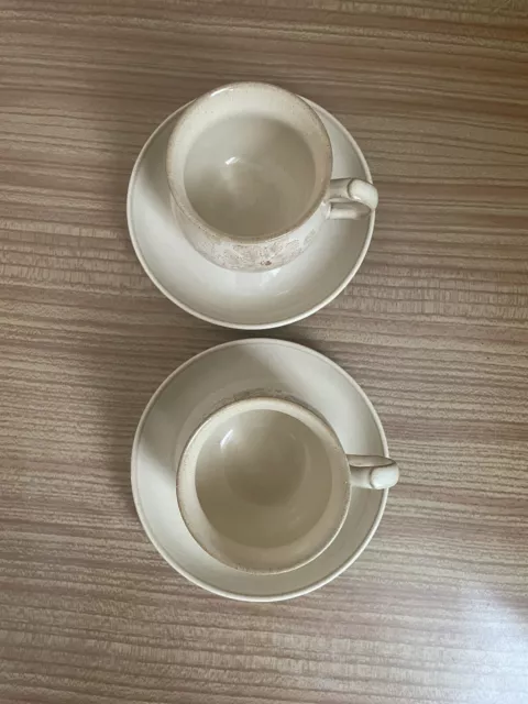 2 Vintage Denby Sandalwood Tea cups And Saucers Stoneware 250ml 3