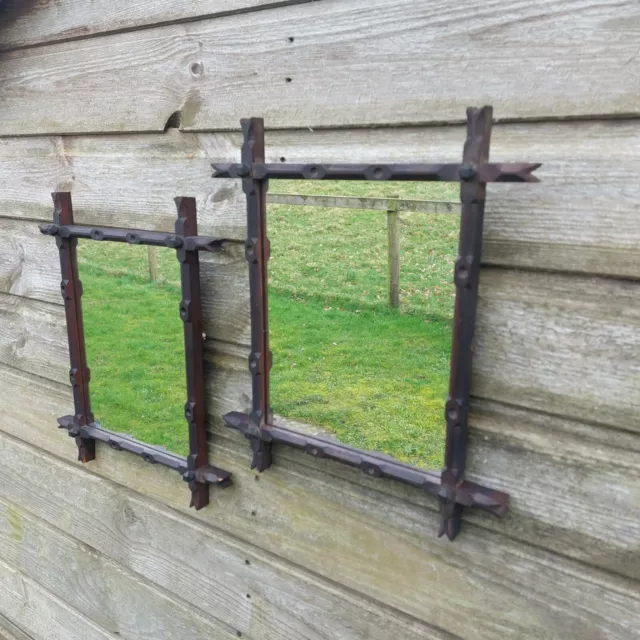 Matching Pair of Victorian Mirrors Ebonised Oxford Frames Gothic Cross Style 2