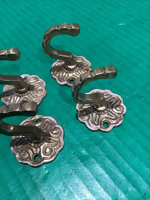 Lot of 5 VTG Brass Ornate Small Hook  Wall Decor Shabby  Coat Robe Towel Reclaim 4