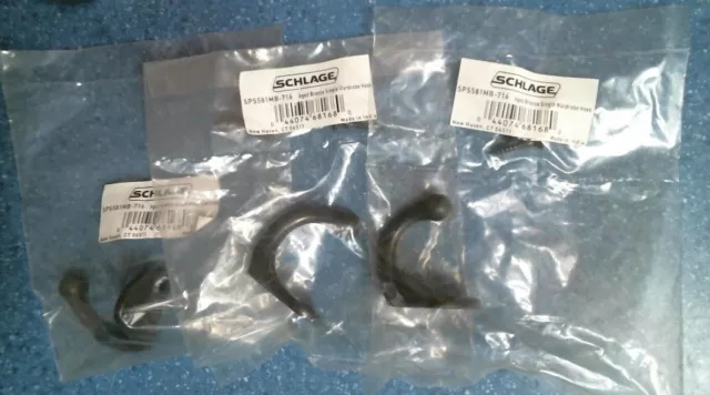 Schlage SPS581MB-716, Metal Aged Bronze Wardrobe Hook, Lot of 3, FREE SHIPPING