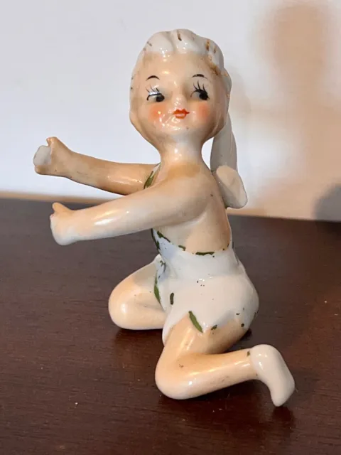 SWEET! Vintage LEFTON? Japan CHRISTMAS ANGEL CANDLE HUGGER Ceramic Figurine