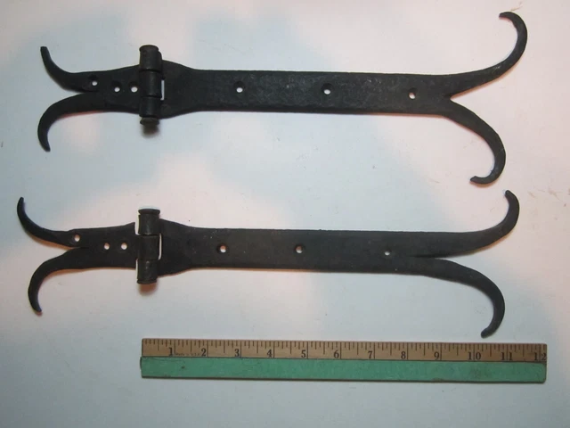 DECORATIVE HAND FORGED Pair of DOOR or GATE HINGES