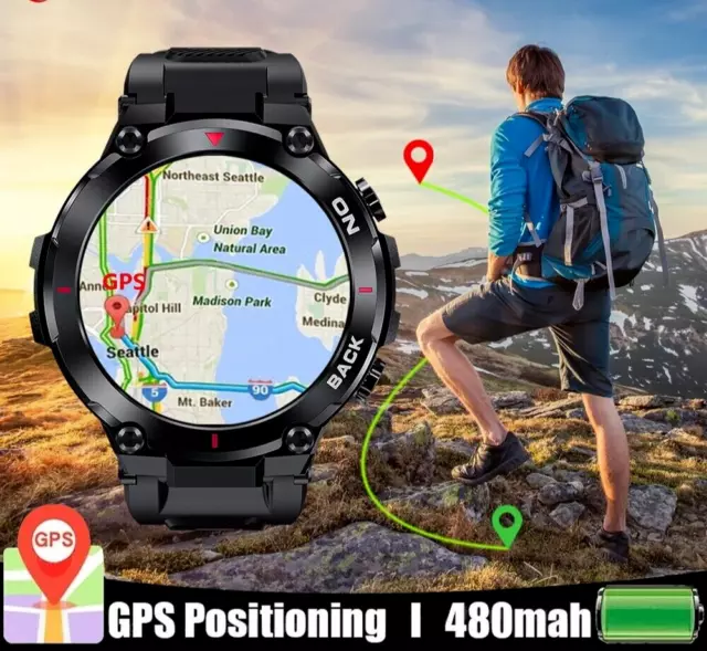 ANDA-Montre intelligente GPS militaire K37 pour homme, écran HD 360x360,  IP68