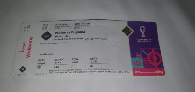 Sammler Used Ticket FIFA WC WM Qatar 2022 Match #33 Wales - England