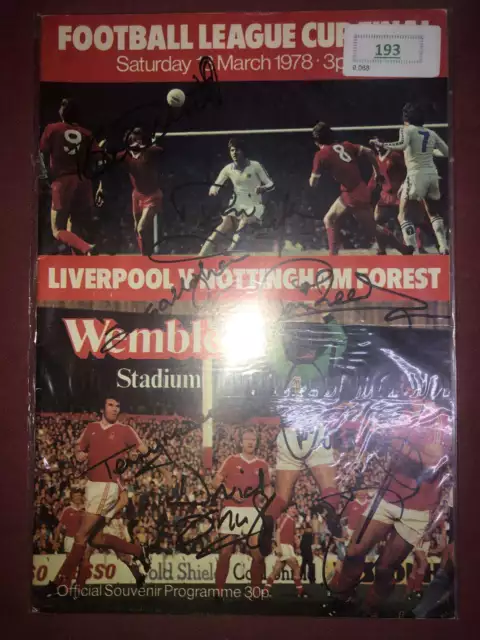 AUTOGRAPHED FOOTBALL PROGRAMME, 13/03/1978, Football League Cup Final, Liverpool