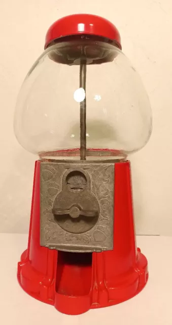 Vintage Red Gumball Machine Metal Base, 8" Glass Globe Works