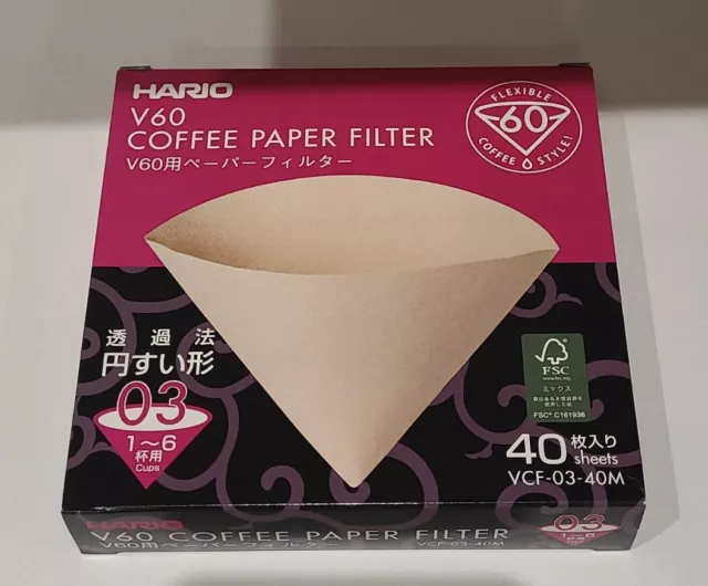 Hario V60 VCF-03-40M Coffee Dripper Filter Papers  Size 03 1-6 cups.