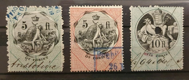 Satz Stempelmarken Ungarn 19. Jahrhundert (22) mit Höchstwerten bis 10 Gulden! 3