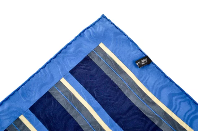 SANTOSTEFANO Handmade Blue 15" Stripe Silk Pocket Square Handkerchief NWT $150 3
