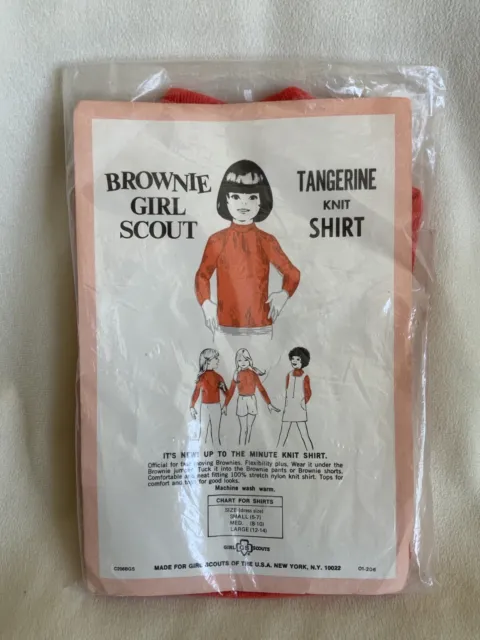Vintage Girl Scout Brownies Long Sleeve Knit Shirt Orange Tangerine Small 5-7