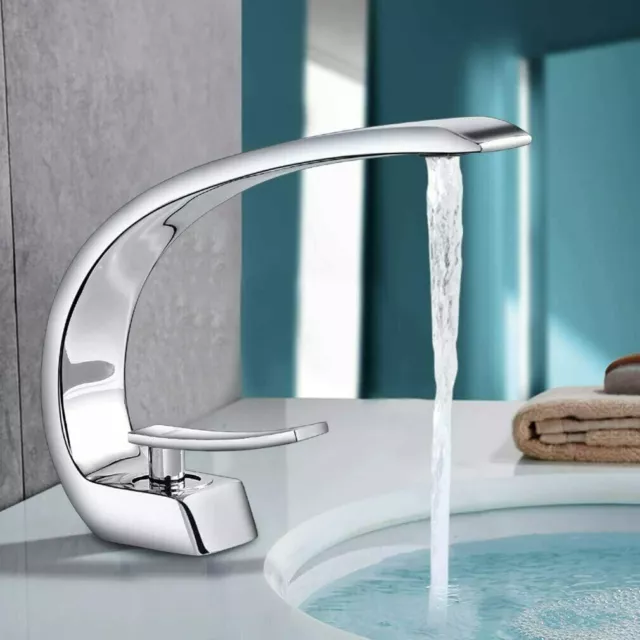 Miscelatore Rubinetto Bagno Cascata cromato per Lavabo monocomando canna ottone